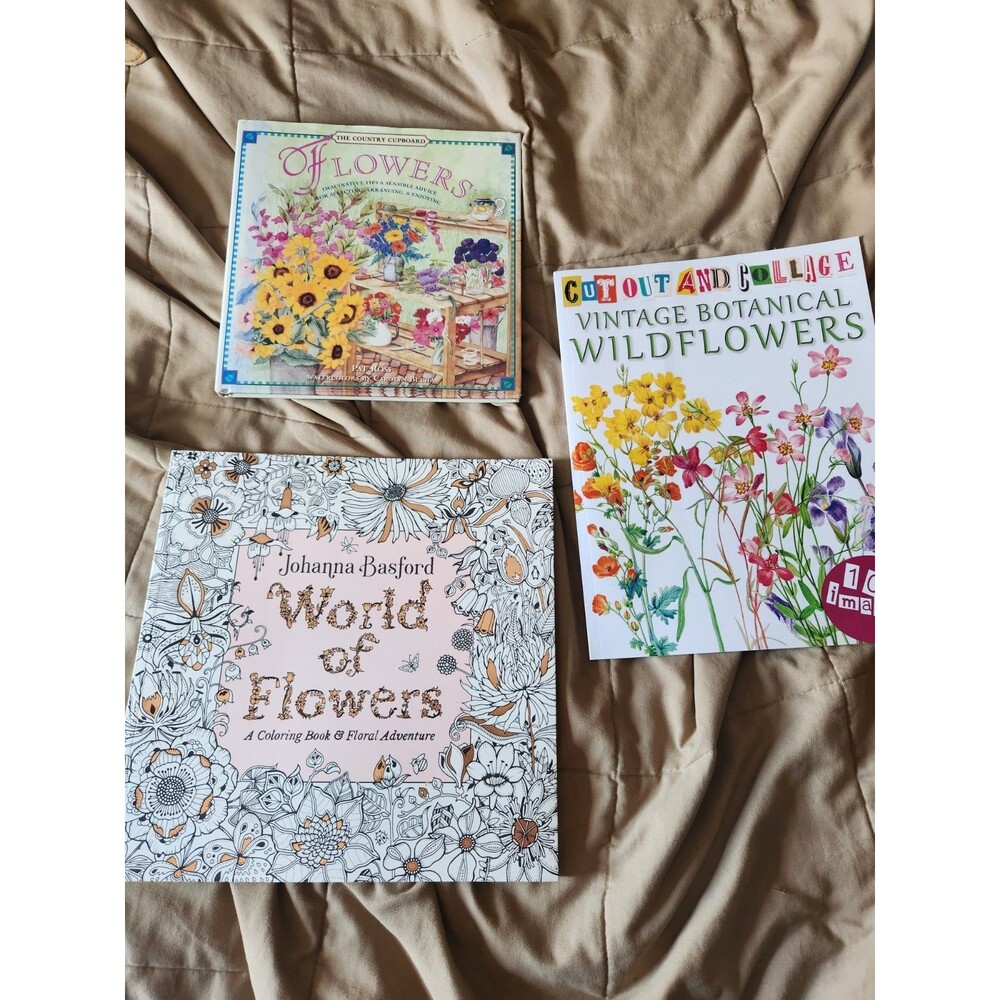 Floral Art Book Lot of 3 – Johanna Basford, Vintage Botanical, Flower Arranging